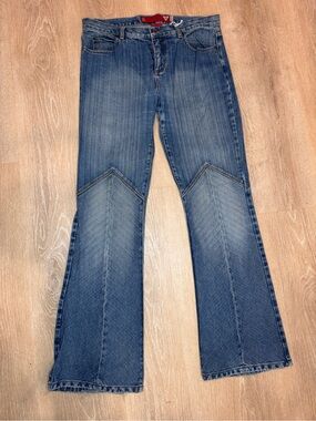 Guess Y2K Women's Blue Flare Jeans with Chevron Panel